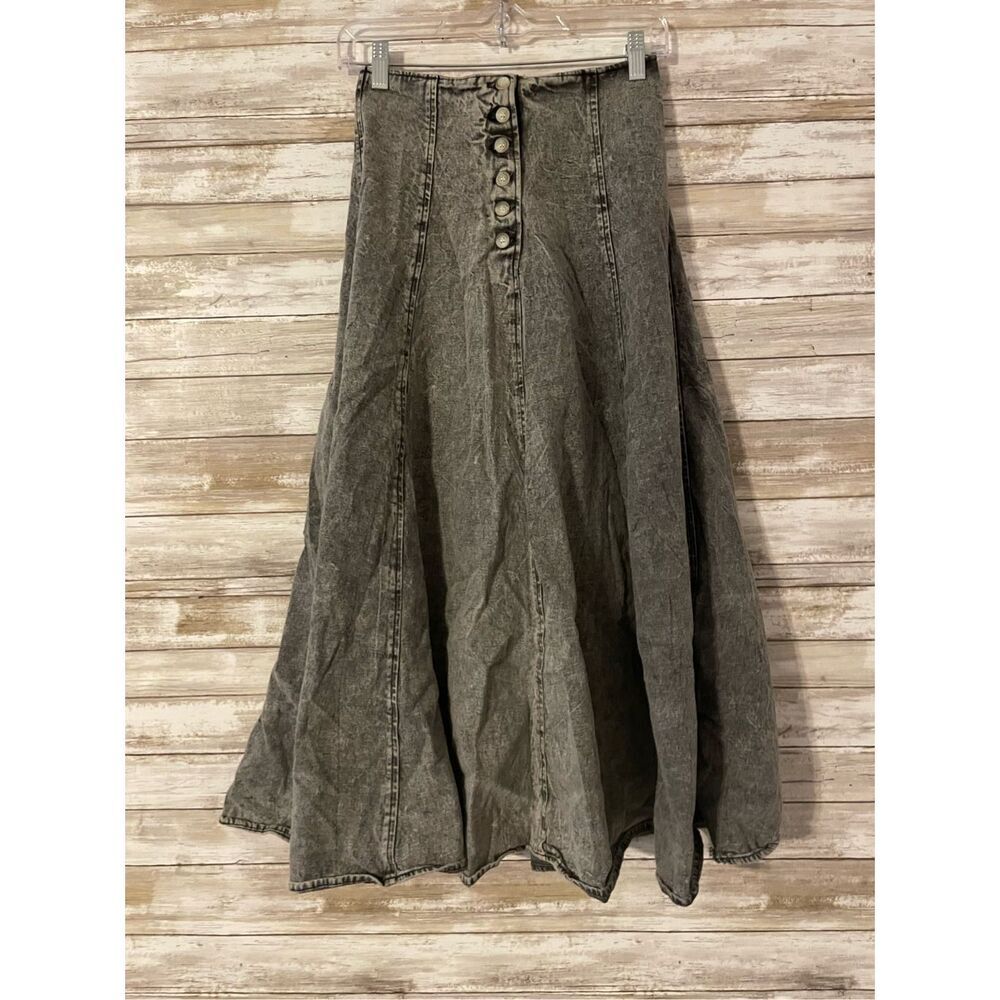 Palmettos Vintage Gray Wash A Line Flare Long Length Midi High Waist Skirt SM​